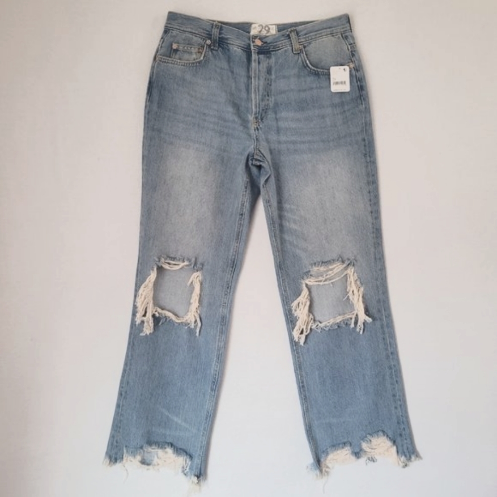 We the Free Jeans Womens 29 Blue Maggie Mid Rise Denim Light Stone Wash OB832365